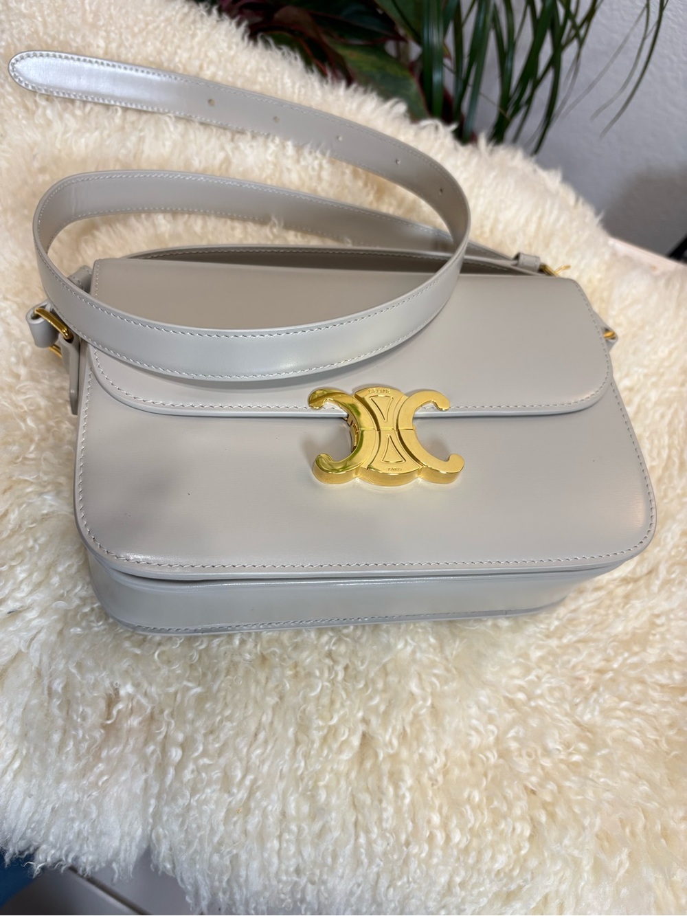 Celine Triomphe Shoulder Bag in Light Cream with Gold Hardware - Picture 4 of 13